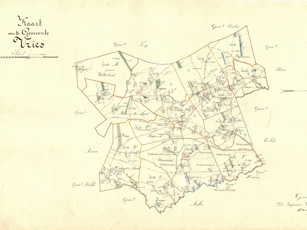 Kaart van de gemeente Vries rond 1880